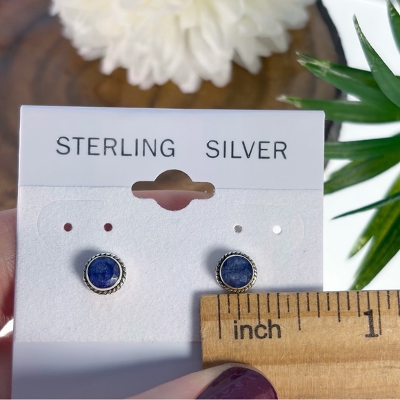 Blue Sapphire Earrings Sterling Silver 925 Stud Post Push Back Southwest - Picture 9 of 9
